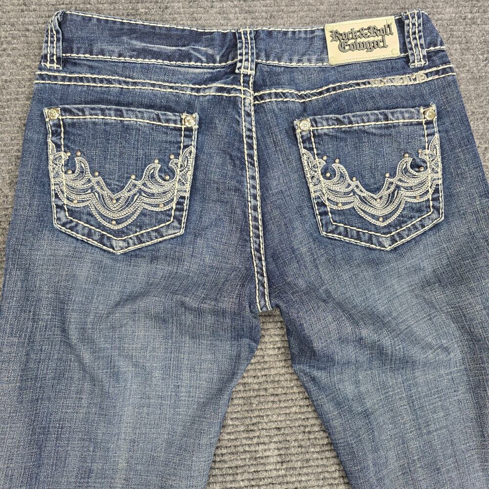 Rock & Roll Cowgirl Mid Rise Bootcut Jeans Womens 30x32 Embellished Studded - Picture 5 of 8